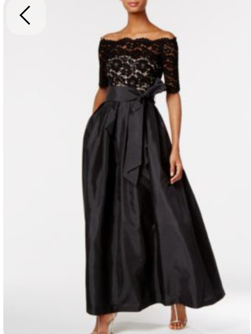 Vince Camuto Black One-Shoulder Lace & Satin Evening Gown
